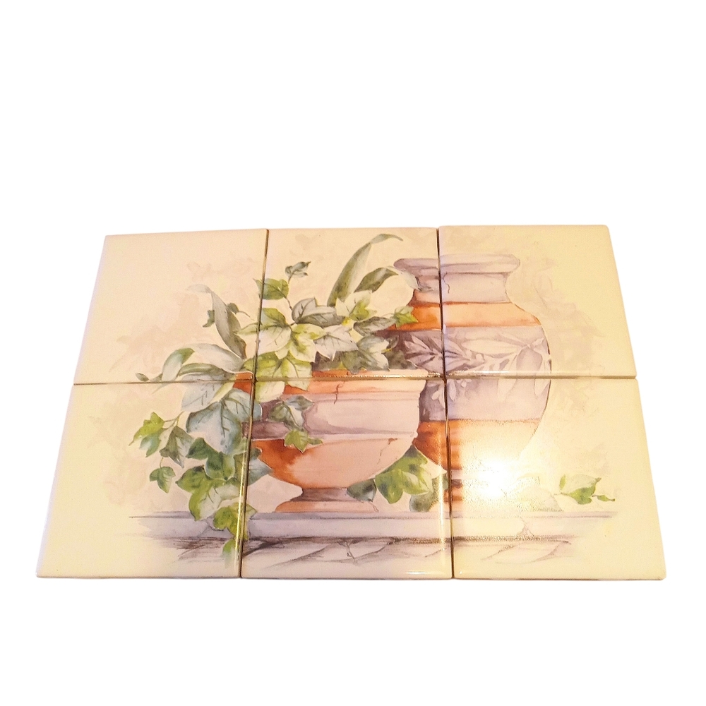 6 Westminster Ceramic 4" Tile Eden Ivy 8.5X13" Planter & Vase Bath Kitchen Mural